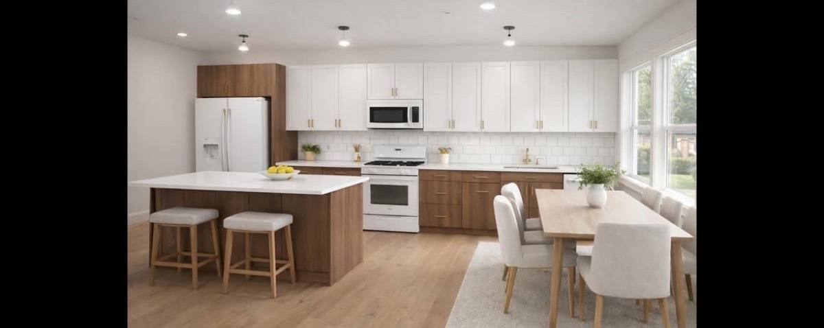 Bright, modern kitchen and dining area inside Tess' Adult Care Home
